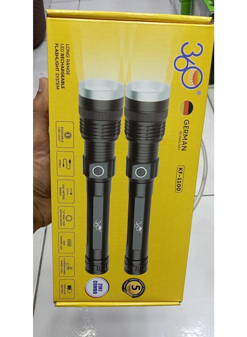 2 in 1 Combo Professional Aluminum Alloy Type-C Rechargeable Long Range High Power Torche